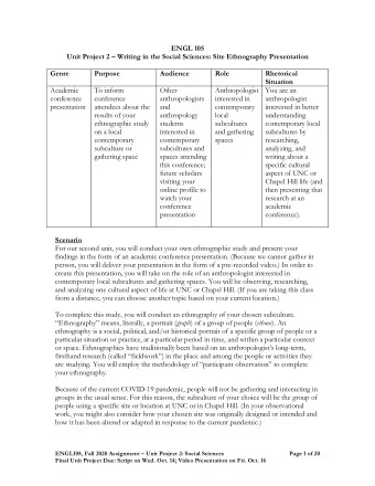 ENGL 105 Unit Project 2  Writing in the Social Sciences: Site Ethnography Presentation  Genre