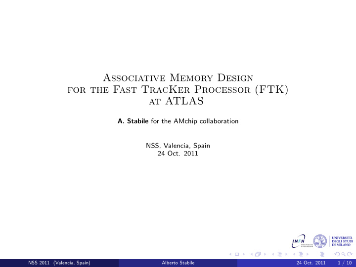 associative memory design for the fast tracker processor