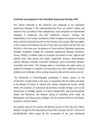 Protection and safeguard of the Colombian Audiovisual Heritage, PAC.  The country advances in the