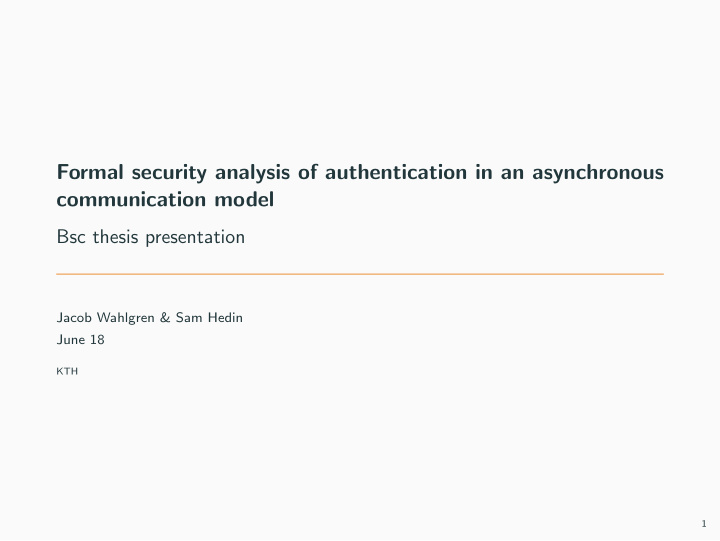 formal security analysis of authentication in an