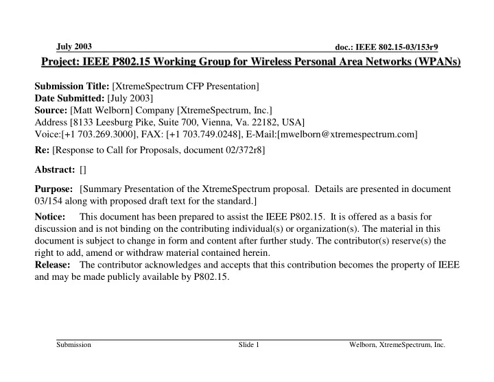 project ieee p802 15 working group for wireless personal