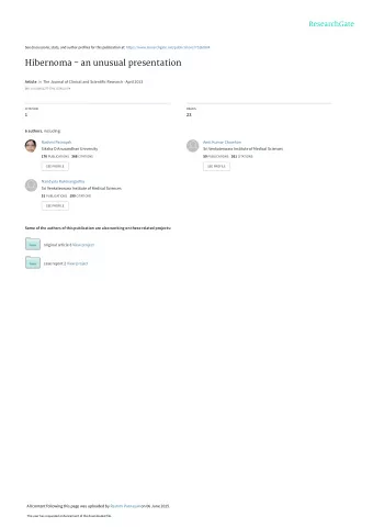 Hibernoma - an unusual presentation Article in The Journal of Clinical and Scientific Research