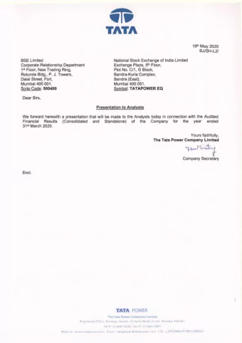 G  TATA 19 th May 2020  BJ/SH-L2/  National Stock Exchange of India Limited  BSE Limited  Corporate