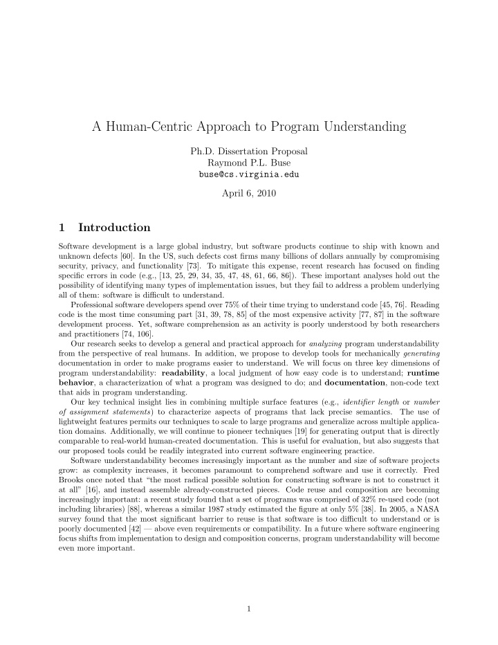 a human centric approach to program understanding