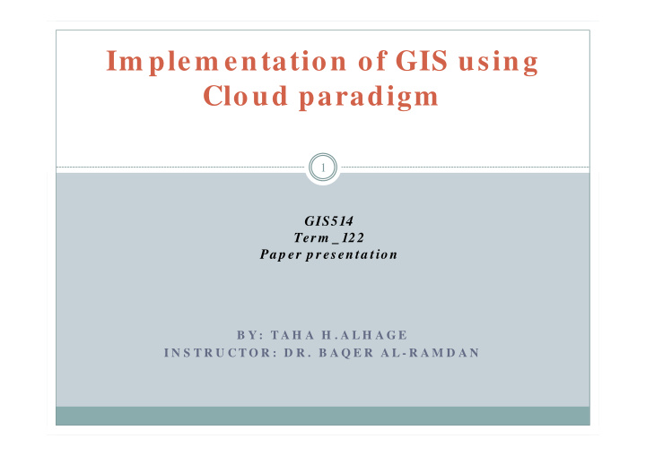 im plem entation of gis using cloud paradigm