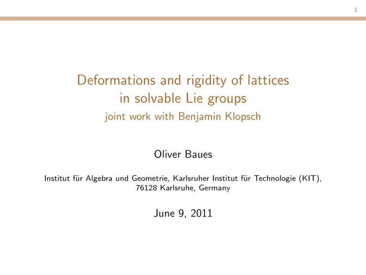 deformations and rigidity of lattices in solvable lie