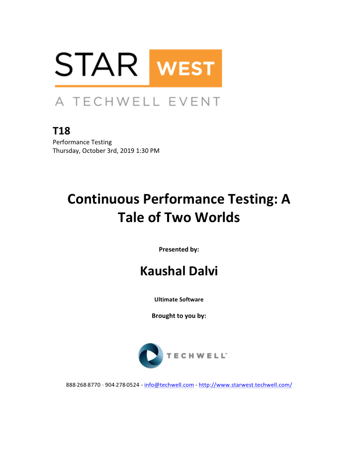 continuous performance testing a tale of two worlds