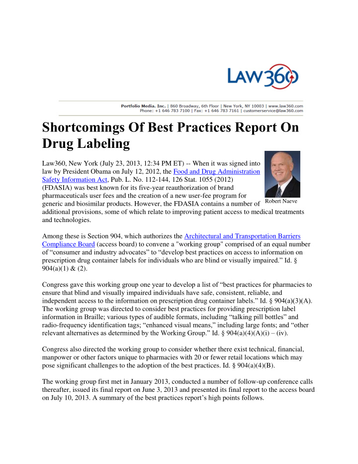 shortcomings of best practices report on drug labeling