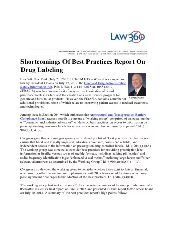 Shortcomings Of Best Practices Report On Drug Labeling  Law360, New York (July 23, 2013, 12:34 PM