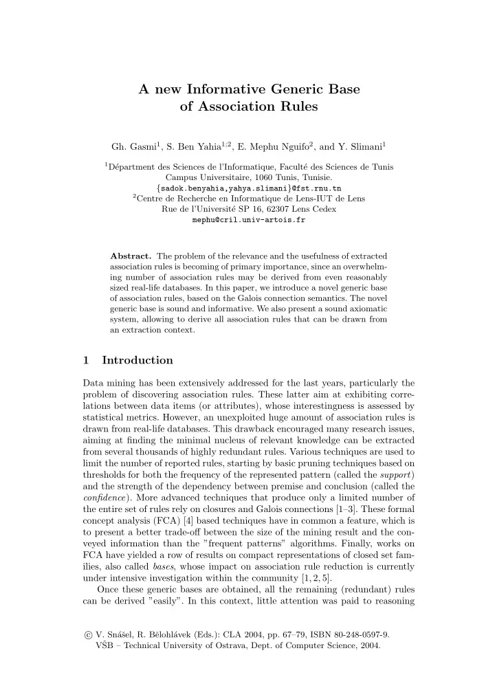 a new informative generic base of association rules