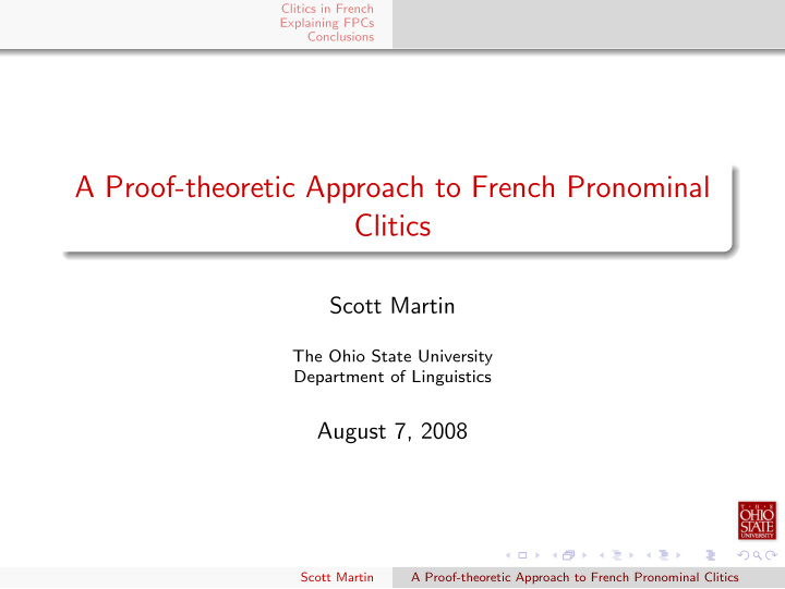 a proof theoretic approach to french pronominal clitics