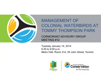 MANAGEMENT OF  COLONIAL WATERBIRDS AT  TOMMY THOMPSON PARK  CORMORANT ADVISORY GROUP  MEETING #12
