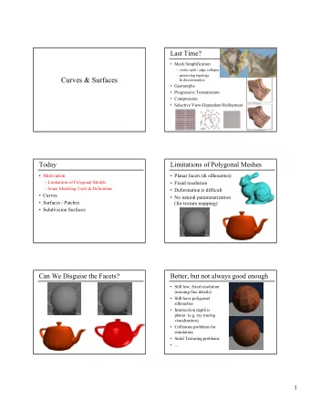 Curves &amp; Surfaces  &amp; discontinuities   Geomorphs   Progressive Transmission