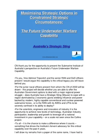 Maximising Strategic Options in  Maximising Strategic Options in  Maximising Strategic Options in