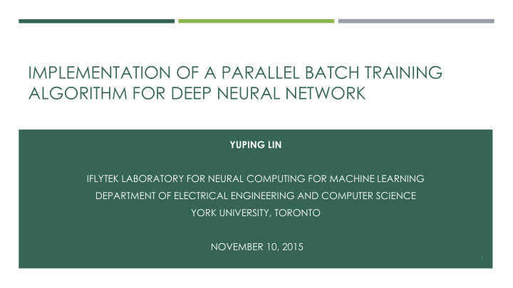 implementation of a parallel batch training