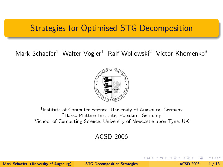 strategies for optimised stg decomposition