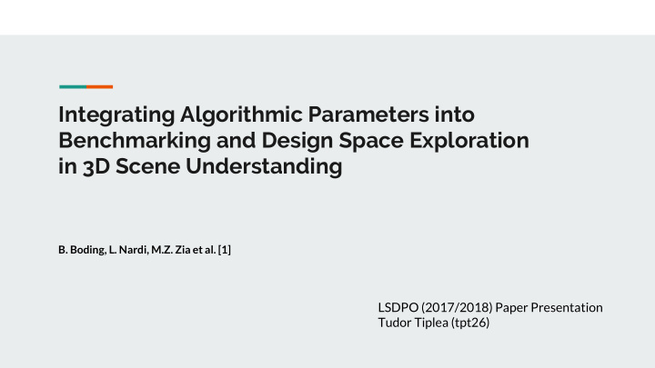 integrating algorithmic parameters into benchmarking and