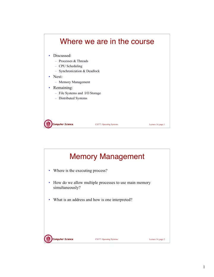 where we are in the course