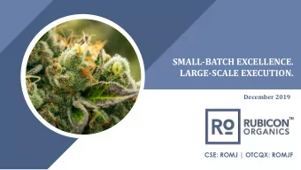 SMALL-BATCH EXCELLENCE.  LARGE-SCALE EXECUTION.  December 2019  CSE: ROMJ | OTCQX: ROMJF  [ 1 ]