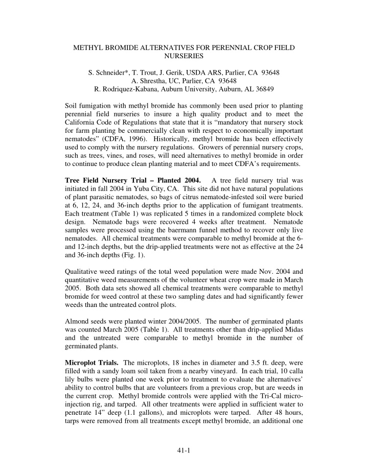 methyl bromide alternatives for perennial crop field