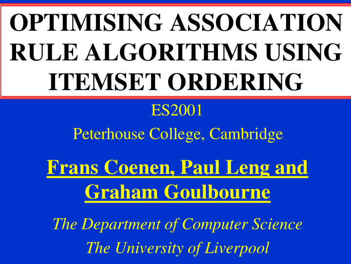 optimising association rule algorithms using itemset