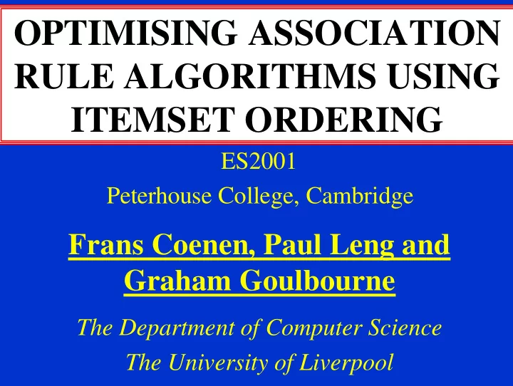 optimising association rule algorithms using itemset
