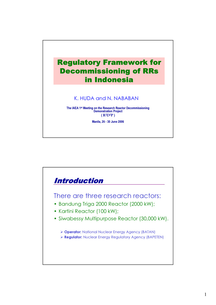 regulatory framework for decommissioning of rrs in