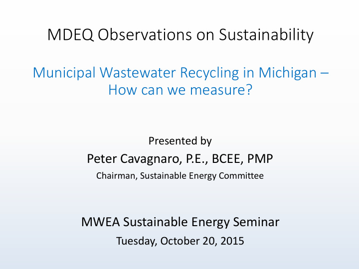 municipal wastewater recycling in michigan how can we