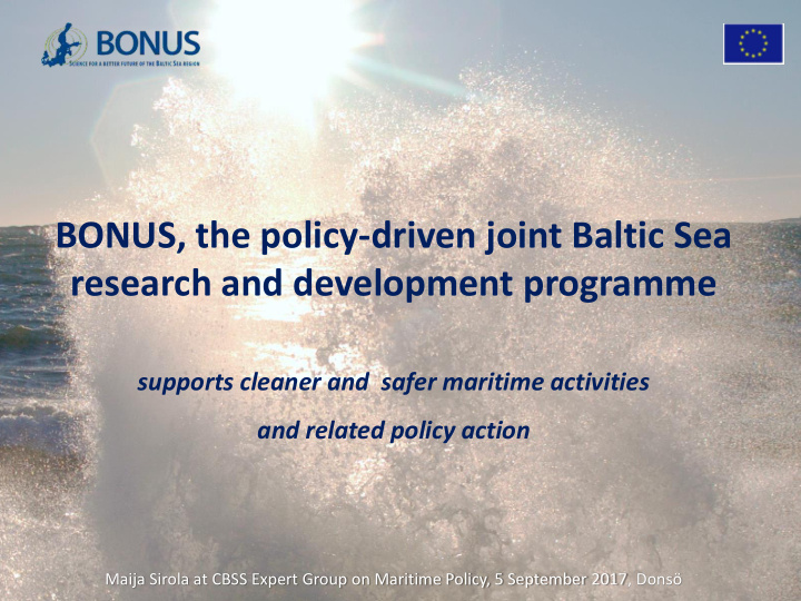 bonus the policy driven joint baltic sea