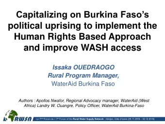 Capitalizing on Burkina Fasos  political uprising to implement the  Human Rights Based Approach
