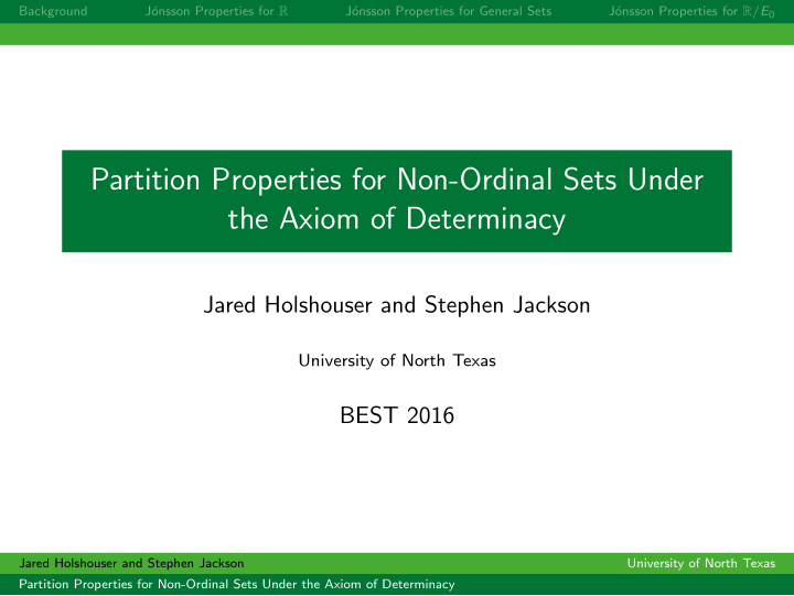 partition properties for non ordinal sets under the axiom