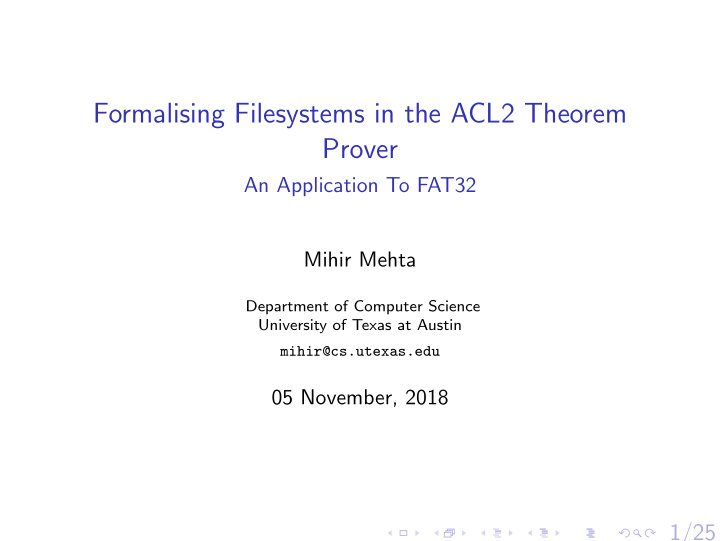 formalising filesystems in the acl2 theorem prover