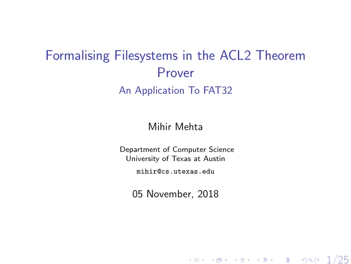 formalising filesystems in the acl2 theorem prover