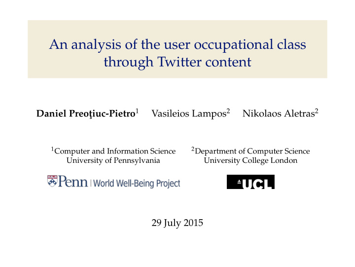 an analysis of the user occupational class through