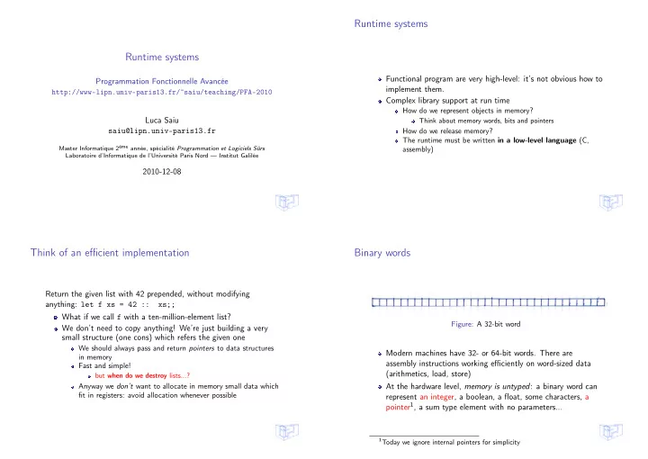 runtime systems runtime systems