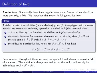 Definition of field Aim lecture: One usually does linear algebra over some system of numbers,