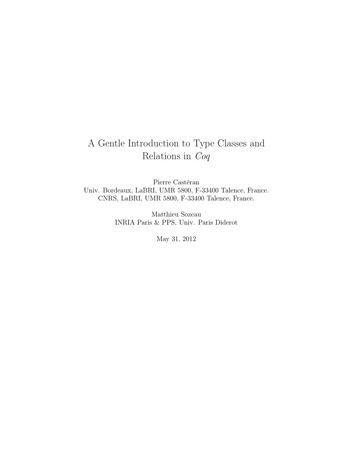 a gentle introduction to type classes and relations in coq