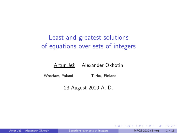 least and greatest solutions of equations over sets of