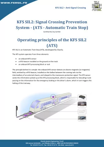 KFS SIL2: Signal Crossing Prevention  System - (ATS - Automatic Train Stop) Certified SIL2 by
