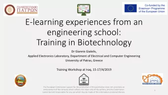 engineering school:  Training in Biotechnology  Dr Giannis Gialelis,  Applied Electronics
