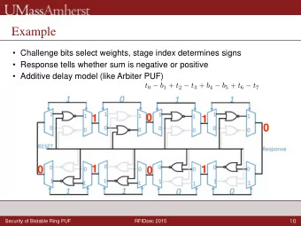 Example   Challenge bits select weights, stage index determines signs   Response tells