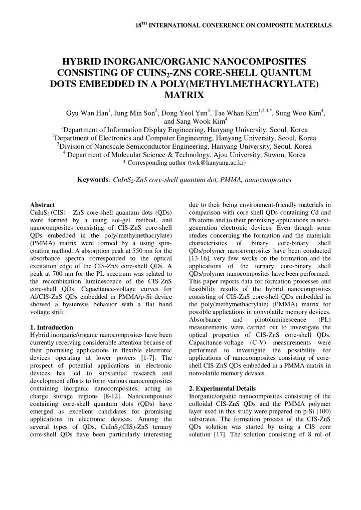 hybrid inorganic organic nanocomposites consisting of