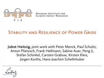 Stability and Resilience of Power Grids Jobst Heitzig, joint work with Peter Menck, Paul Schultz,