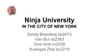 Ninja University  IN THE CITY OF NEW YORK  Kshitij Bhardwaj kb2673  Van Bui vb2363  Vinti Vinti