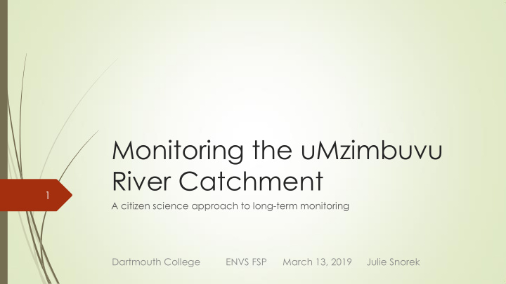 monitoring the umzimbuvu river catchment