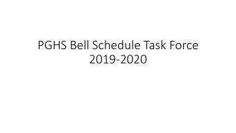 PGHS Bell Schedule Task Force  2019-2020  Who/ What/ When  Change team:  6 teachers, 2