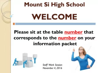 WELCOME  Please sit at the table number that  corresponds to the number on your  information packet