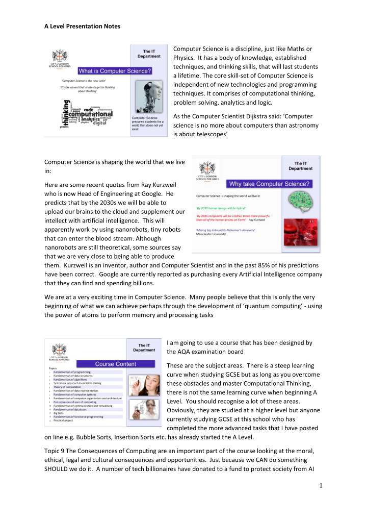 a level presentation notes computer science is a
