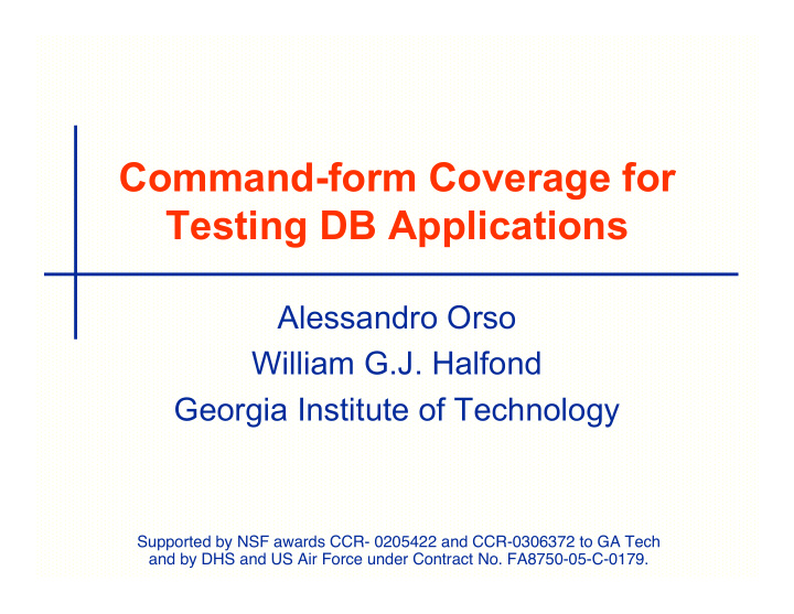 command form coverage for testing db applications