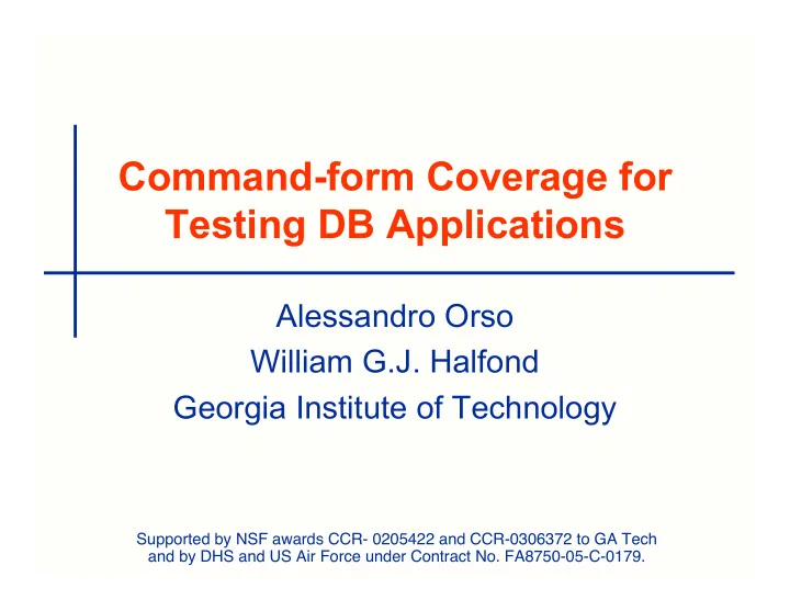 command form coverage for testing db applications